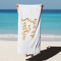 Microfiber beach towel featuring golden You are my sunshine print on white fabric - You are my sunshine (STJ02-9) / 70*140cm