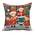 Detalle de funda de cojín navideña cuadrada con ilustración de Papá Noel y el árbol - Estilo de Dibujos de Papá Noel y Árbol (TQR21-2)