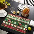 Christmas placemat with Santa and reindeer motifs on black wooden dining table - Christmas Characters Collection Style (CD60-2) / Linen