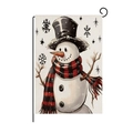 Weihnachts-Gartenflagge mit Schneemann auf Metallständer und rustikaler Textur - Schneemann Mit Hut Stil (HYQ42-16)