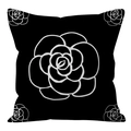 Black square pillow cover with white rose line art in a minimalist Nordic style - Black Base Rose Line (ALS9-18) / Cover Only (Without Core)
