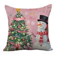 Federa natalizia rosa con albero decorato e illustrazione festiva di un pupazzo di neve - 45*45cm Peluche Corto Monofacciale Senza Interno / Tqr21-5