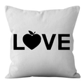 White square cushion cover with black LOVE text and heart-shaped apple design - LOVE Heart Apple (ALS9-20) / Cover Only (Without Core)