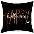 Halloween Happy Halloween square linen pillowcase with orange text and bat on black fabric - 45x45cm / HAPPY halloween (TQR32-3)