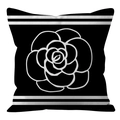Nordic black square throw pillow cover with white camellia flower and stripe accents - 45x45CM No Pillow Core / Black Camellia Style (ALS9-22)
