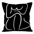 Modern minimalist black pillow cover with white abstract female body line art pattern - Female Outline Black (ALS9-23) / Cover Only (Without Core)