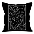 Black square cushion cover with white abstract floral line art in Nordic minimalist style - Minimalist Floral Line (ALS9-25) / Cover Only (Without Core)