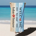 Microfiber beach towel featuring 'Welcome to our lake house' text and starfish design - Welcome Lake House (STJ02-16) / 70*140cm