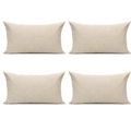 Juego de 4 fundas de cojín lumbar rectangulares de lino beige con textura tejida - Funda de Almohada Lumbar (TQR48-3) / Solo funda