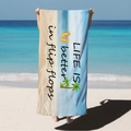 Microfiber beach towel with palm tree pattern and Life Is Better In Flip Flops text - Flip Flops Quote (STJ02-18) / 70*140cm