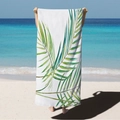 Microfiber beach towel featuring a vibrant green palm leaf print on a white base - Green Palm Leaves (STJ02-19) / 70*140cm