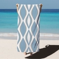 Microfiber beach towel with blue and grey geometric patterns on a sunny beach - Grey Blue Geometric Waves (STJ02-21) / 70*140cm