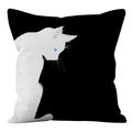 Minimalist black square cushion cover featuring a white artistic cat illustration - Black Cat Illustration (ALS9-33) / Cover Only (Without Core)