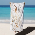 Microfiber beach towel with gold and grey marble print shown on a sunny beach - Gold Grey Marble (STJ02-22) / 70*140cm