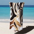 Microfiber beach towel with modern black and gold marble pattern shown on sunny beach - Abstract Black Gold Marble (STJ02-23) / 70*140cm