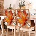 Set of two dining chair covers with orange maple leaf pattern and classic plaid design - Gradient Large Maple Leaf (YT09-11)