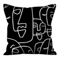 Nordic black square pillowcase featuring minimalist white abstract face line art design - Abstract Line Person (ALS9-35) / Cover Only (Without Core)