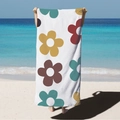Microfiber beach towel featuring retro pop art floral patterns on a scenic beach - White Pop Art Floral (STJ02-25) / 70*140cm