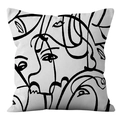 Nordic minimalist throw pillow cover with abstract line art portrait on grey fabric - Minimalist Line Portrait (ALS9-38) / Cover Only (Without Core)