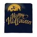 Navy blue Halloween chair cover with yellow witch silhouette and Happy Halloween text - Witch Moon Night Style (YTM2-4)