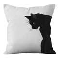 Nordic minimalist white square cushion cover with black cat artistic hand-drawn pattern - Top View Black Cat (ALS9-40) / Cover Only (Without Core)