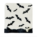 Halloween chair cover with black bats and skull print on rustic linen fabric - Bats Skeleton Mist Style (YTM2-6)