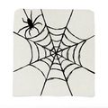 Square beige linen pillow cover with black spider and web print for Halloween decor - Hand-painted Spider And Web Style (YTM2-7)