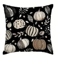 Modern black Thanksgiving pillow cover with decorative autumn pumpkin and leaf patterns - 45x45cm / Multiple Pumpkins And Leaves (TQR66-2)