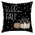 Black square Thanksgiving pillow cover with Hello Fall text and pumpkins motifs - 45x45cm / Polka Dot Hello Fall (TQR66-3)