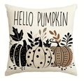 Detailed macro view of woven fabric texture on Hello Pumpkin linen pillow case - 45x45cm / Handwritten Hello Pumpkin (TQR66-4)