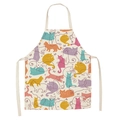 Linen sleeveless kitchen apron featuring colorful hand-drawn cartoon cat pattern - Colorful Hand-drawn Cats (WQ04-2)