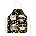 Close-up of linen apron featuring modern cat illustrations and geometric triangle patterns - Yellow Triangle Cat (WQ04-9)