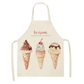 Waterproof cotton linen apron with cute watercolor ice cream print for kitchen cooking - Beige Watercolor Three Popsicles (WQ05-8)