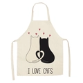 Macro detail of linen apron fabric featuring black and white cats and I LOVE CATS text - Beige Cat Back Heart (WQ04-16)