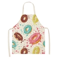 Cute cotton linen kitchen apron featuring colorful donut prints with neck and waist straps - Cream Multi-flavor Donuts (WQ05-3)