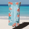 Microfiber beach towel with tropical leaves and Hello Summer print in light blue - HELLO SUMMER Blue Floral (STJ02-32) / 70*140cm