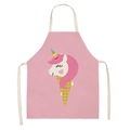 Detailed view of pink cotton linen apron featuring a cute unicorn ice cream cartoon print - Pink Unicorn Ice Cream (WQ05-4)