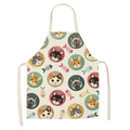 Linen kitchen apron featuring cute cartoon cat and fish bone prints on a white background - Cat Head Fishbone (WQ04-3)