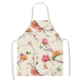 Kitchen apron with floral butterfly print in beige cotton linen fabric for home cooking - Butterfly Floral 12 (WQ08-12)