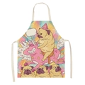 Detailed view of cream-colored apron featuring cartoon pug riding a pink unicorn - Pug Riding Unicorn (WQ06-7)