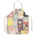 Waterproof cartoon bear kitchen apron with adjustable neck strap and beige canvas fabric - Colorful Cartoon Bear (WQ06-15)