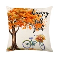 Linen cushion cover with fall tree and green bicycle design, Happy Fall Y'all text - Autumn Tree Bicycle (YMD8-1)