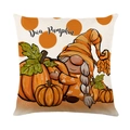 Linen Thanksgiving pillow case with gnome and pumpkin design for home decoration - Gnome Hugging Pumpkin (YMD8-2)