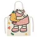 Cartoon girl and duck print linen apron in cream white for kitchen cooking protection - Girl with Duck Style (WQ09-5) / 47x38cm