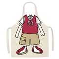 Detail of beige linen apron featuring a cute cartoon boy print and number 53 design - Sporty Boy Style (WQ09-6) / 47x38cm