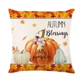 Linen autumn pillowcase with pumpkins, maple leaves and Hello Pumpkin text print - Multicolor Pumpkin Floral (YMD8-4)