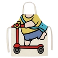 Minimalist linen cartoon apron featuring a boy on a scooter for kitchen and art studio - Skateboarding Boy Style (WQ09-7) / 47x38cm