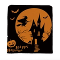Halloween chair cover featuring a witch and castle silhouette on an orange linen background - Moonlight Witch Castle Silhouette Style (YTM2-27)