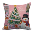 Federa per cuscino rosa con pupazzo di neve stile pittura e motivo albero di Natale - Stile Illustrazione Pupazzo di Neve Rosa (TQR21-6)