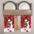 Set di asciugamani da cucina natalizi con pupazzo di neve appesi a un supporto di legno decorativo - Motivo MJB01-14